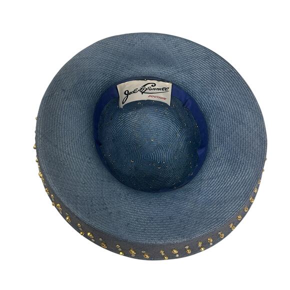 Vintage Jack McConell Boutique Blue Studded Straw Sun Church Derby HAt - Picture 7 of 10